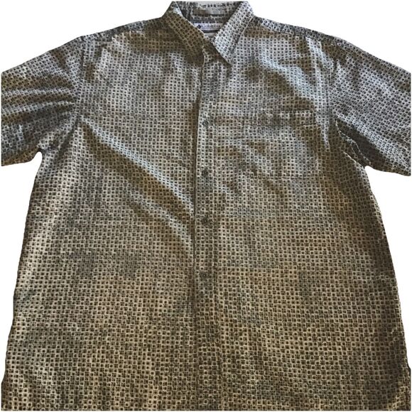 Columbia Shirt Green Tan Geometric Print Button Up Short Sleeve Fishing Mens XL - Picture 2 of 8